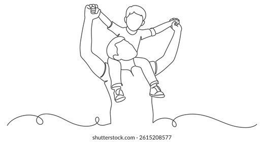 Fathers day line art style vector illustration, father and son line art illustration