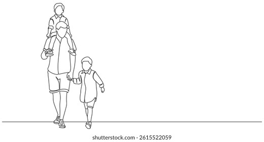 Fathers day line art style vector illustration, father and son line art illustration