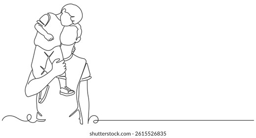 Fathers day line art style vector illustration, father and son line art illustration