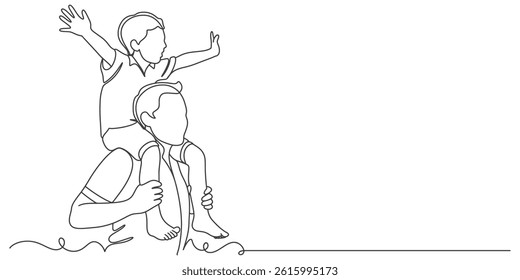 Fathers day line art style vector illustration, father and son line art illustration