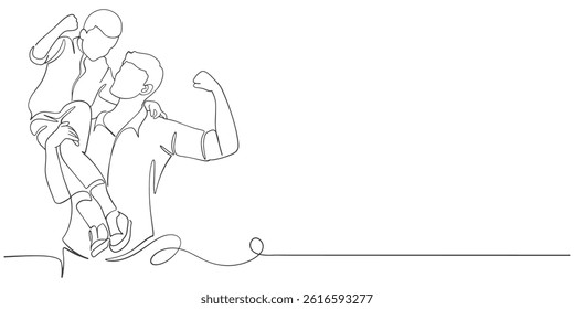 Fathers day line art style vector illustration, father and son line art illustration