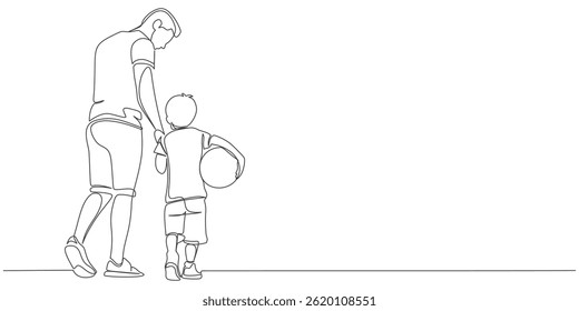Fathers day line art style vector illustration, father and son line art illustration