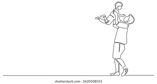 Fathers day line art style vector illustration, father and son line art illustration