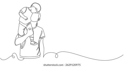 Fathers day line art style vector illustration, father and son line art illustration