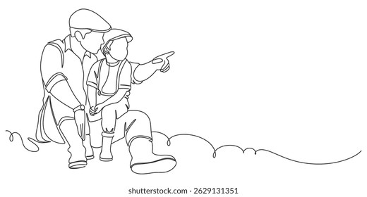 Fathers day line art style vector illustration, father and son line art illustration