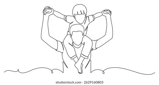 Fathers day line art style vector illustration, father and son line art illustration