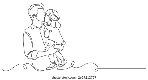 Fathers day line art style vector illustration, father and daughters line art illustration