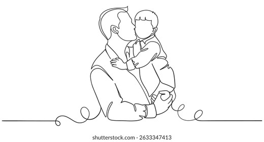 Fathers day line art style vector illustration, father and son line art illustration