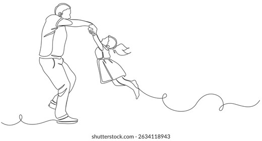 Fathers day line art style vector illustration, father and daughters line art illustration