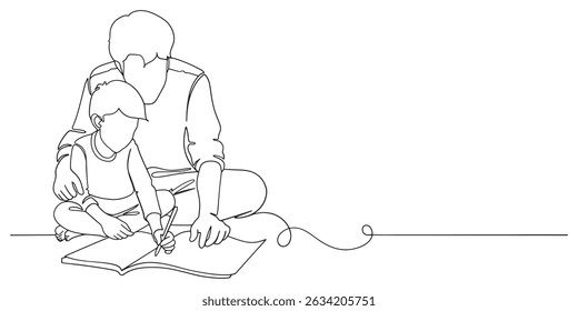 Pais dia linha arte estilo vetor ilustração, pai e filho linha arte ilustração