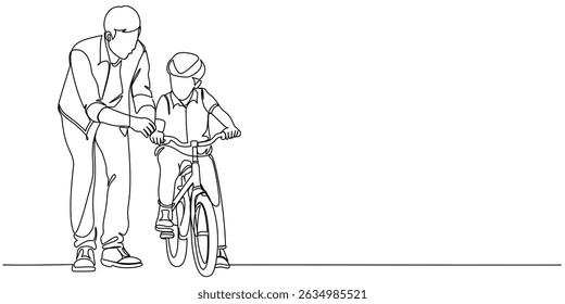 Fathers day line art style vector illustration, father and son line art illustration