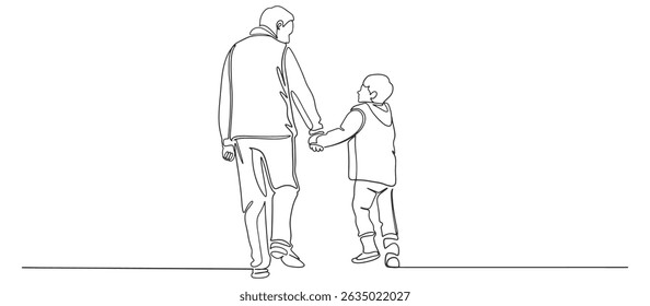 Fathers day line art style vector illustration, father and son line art illustration