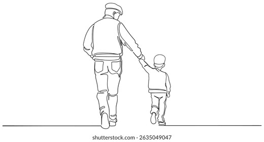Fathers day line art style vector illustration, father and son line art illustration