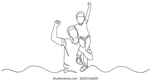Fathers day line art style vector illustration, father and son line art illustration