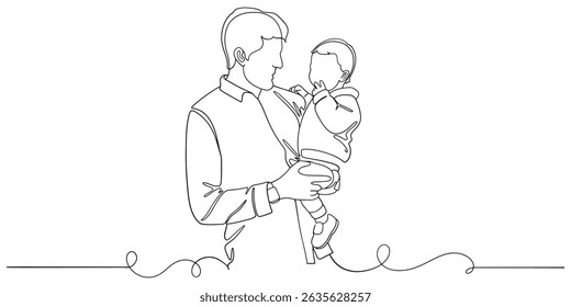 Fathers day line art style vector illustration, father and son line art illustration