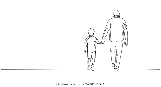 Fathers day line art style vector illustration, father and son line art illustration. One continuous line drawing of father and son, editable line, Father's Day.
