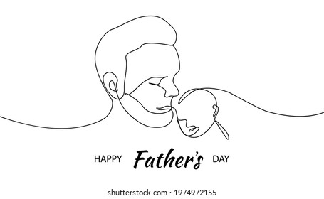 Fathers Day line art Solid line continuous one line drawing  Father holding his child   Continuous line art vector Happy Fathers Day concept lettering