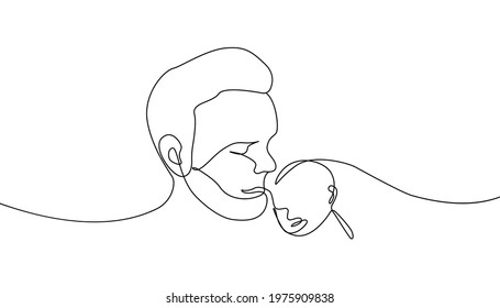 Fathers Day line art.Solid line,continuous one line drawing. Father holding his child . Continuous line art vector.Happy Fathers Day concept