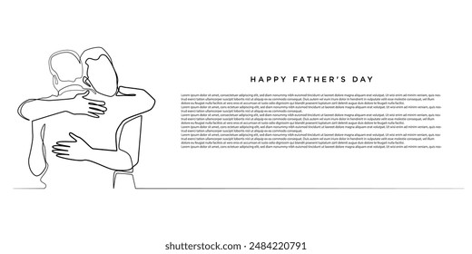 father's day line background.line art drawing of mature man hugging father.line abstract background template vector illustration