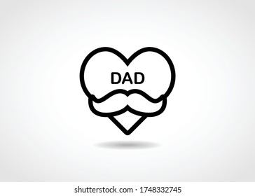 Father's day line icon with mustache on heart shape.