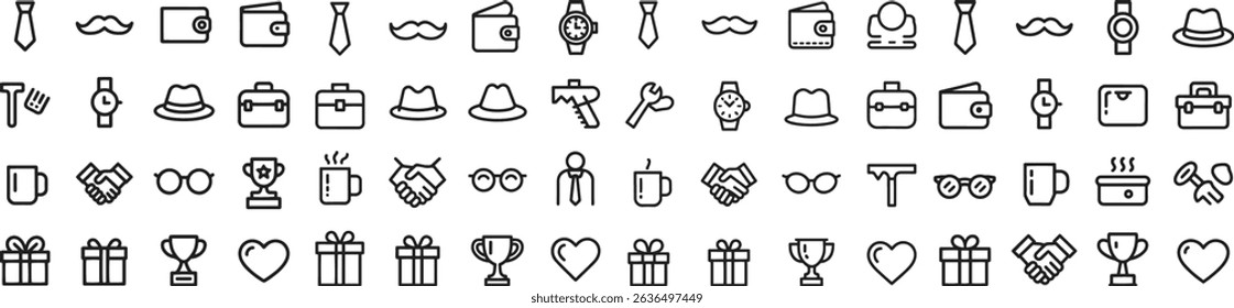father's day line icons set. dad celebration, family love, gift, holiday. editable vector illustration