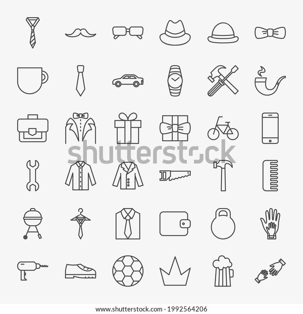 Fathers Day Line Icons Set. Vector Thin Outline\
Holiday Symbols.
