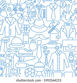 Fathers Day Line Seamless Pattern. Vector Illustration of Outline Background.