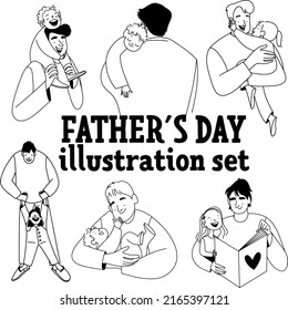 Fathers day line vector illustration set  dad   kid collection