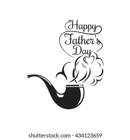 Father's Day logo design. Smoking pipe icon and inscription composed of smoke - Happy Father's Day. Father's Day lettering. Vector illustration