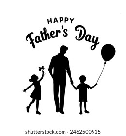 fathers day, man is holding balloon and three children are holding flowers. image is for Fathers Day