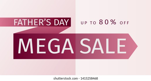 Father's Day Mega Sale Offer. Untied red tie with the inscription and percentage of discounts. 80% off. Vector template for banner promotion, advertising, flyer, invitation, poster, brochure, discount