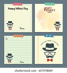 Father's day memo notes template collection. Vector set of isolated vintage hipster paper sheets, lined paper and notepaper design with tape.