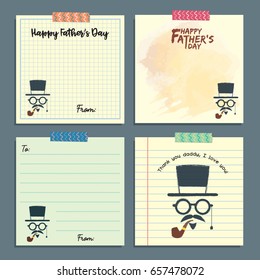 Father's day memo notes template collection. Vector set of isolated vintage hipster paper sheets, lined paper and notepaper design with tape.