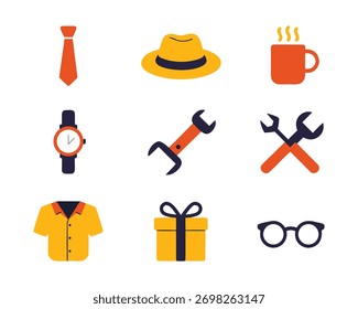 
Dia do pai e coleção de ícones simples mens essentials