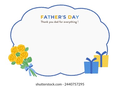 father's day message card illustration material with presents and yellow roses
