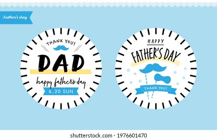 Father's day message card or POP set illustration in English. on a light blue background, the Year 2021. 