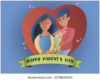 Father's day with a mother, father, baby and child inside a heart
