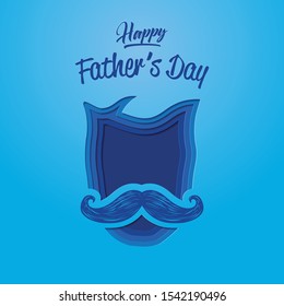 Fathers Day, Mustache in blue design with papercut style. Vector illustration 
