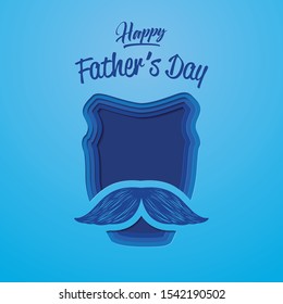 Fathers Day, Mustache in blue design with papercut style. Vector illustration 