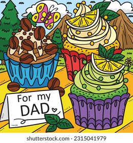 Fathers Day For My Dad Cupcakes Colored Cartoon 