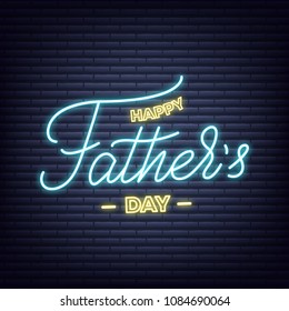 Fathers Day. Neon glowing lettering signboard design for Father's Day