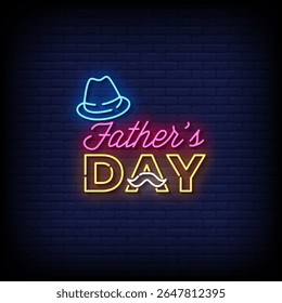 fathers day neon sign with brick wall background vector