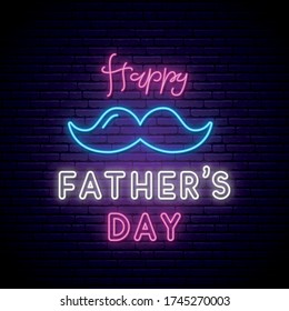 Father's Day neon signboard, light banner. Fathers Day greeting banner. 