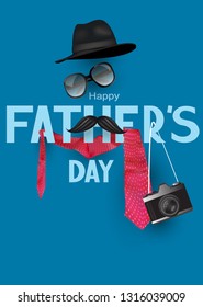 Father's day objects and big blue letters. Vector illustration