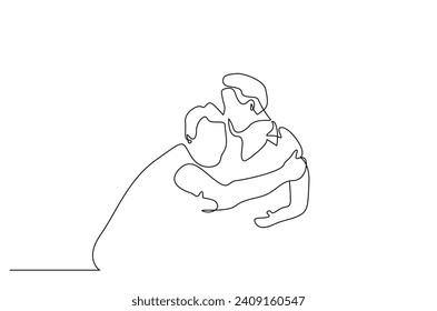 fathers day old mature senior hugging son boy happy smile one line art design