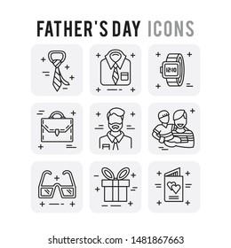 Father's Day Outline Set Icons Thin Style Pictogram Minimalist