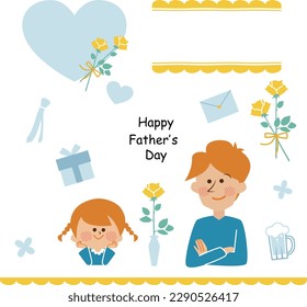 Father's Day Parent and child and yellow rose illustration material