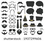Fathers day photo booth props. Photo booth speech bubble, moustaches, glasses and beard props. Happy fathers day photo props decorations vector illustration set