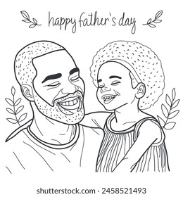 Father's day postcard, line art style, father with son and daughter, African