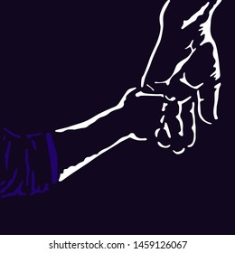 Father's day poster banner cartoon vector illustration. Child holding father's hand silhouette 